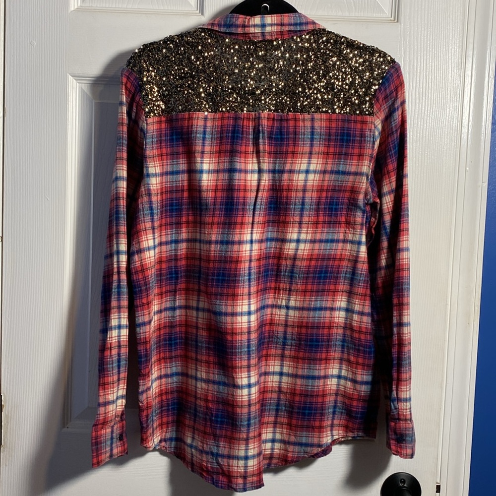 Express Flannel Shirt with Sequins Size Small - Picture 2 of 7